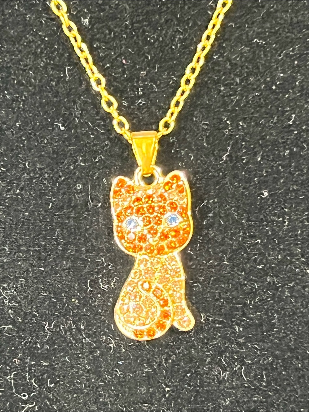 Gold-Tone Orange Crystal Cat Pendant Necklace - Unbranded
